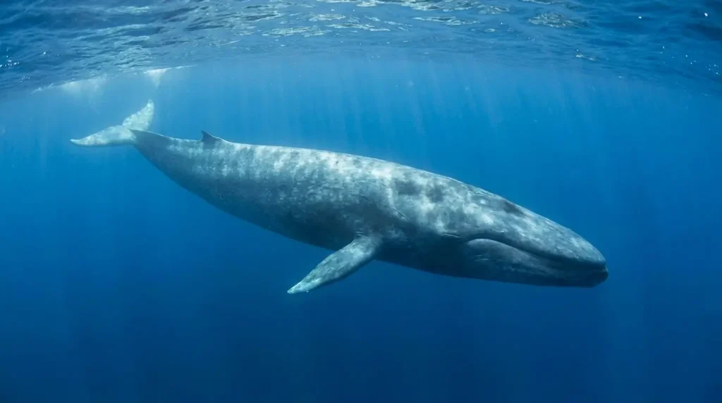 Blue whale swimming near the ocean surface