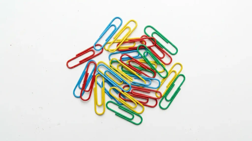 Colorful paper clips used to estimate five inch measurements