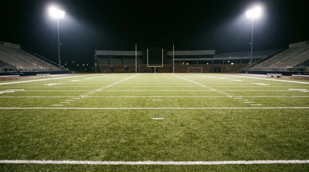 Football field yard lines viewed from the end zone