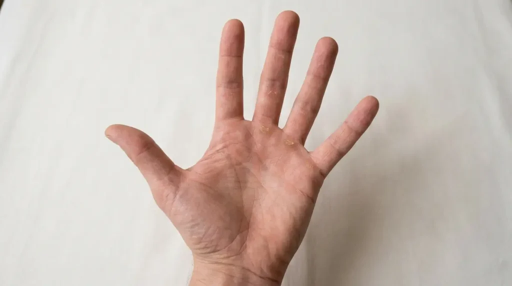 A hand stretched from thumb to pinky finger, the most portable body-based way to picture how big 10 inches is.