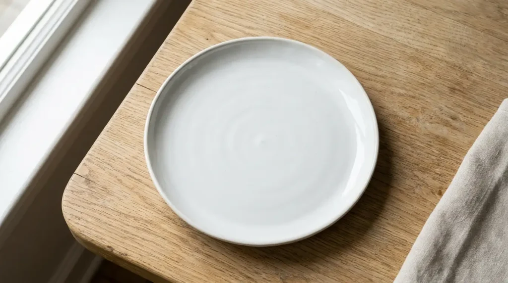 Luncheon plate placed on a wooden table