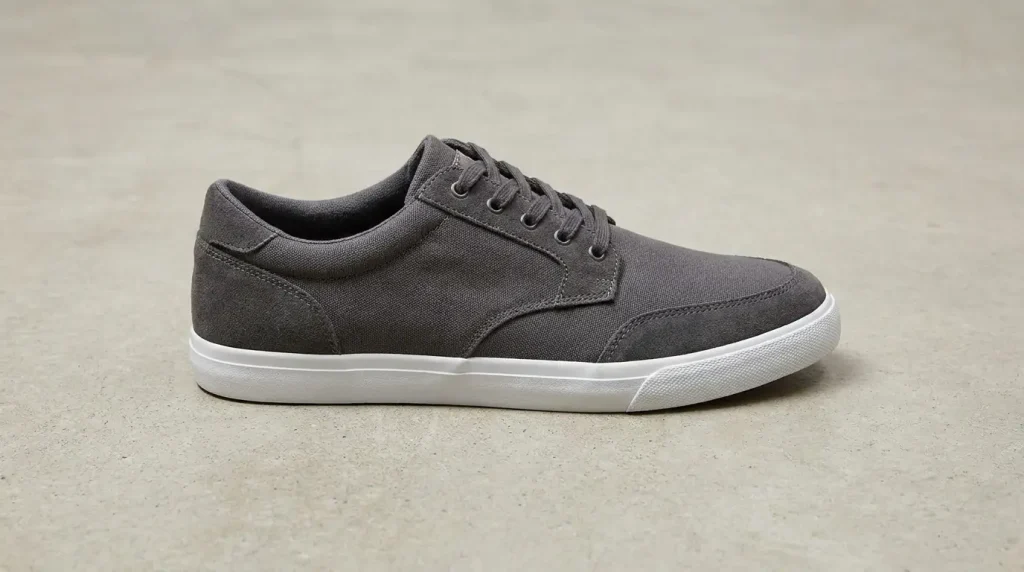 Men's shoe placed on a plain floor surface