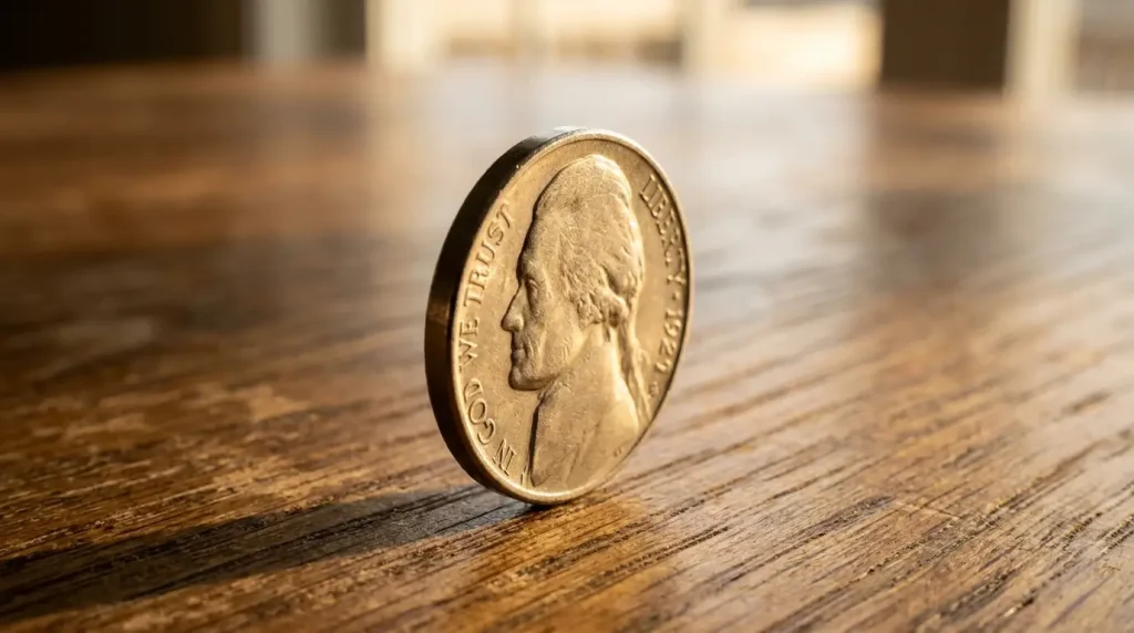 A nickel coin balanced on its edge, the thickness of this everyday coin is a near-perfect way to picture 2mm