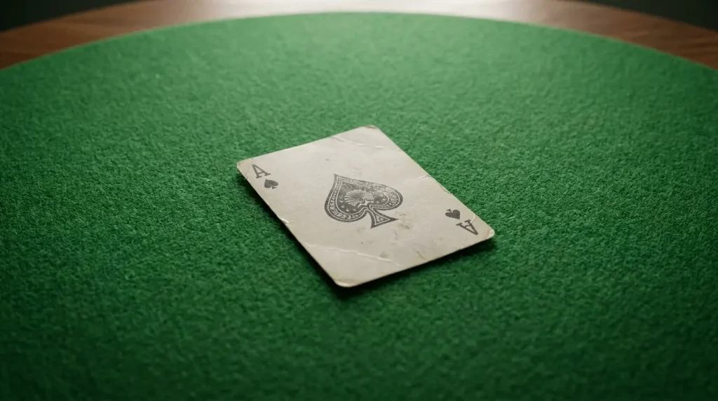 Playing card placed on a green felt table