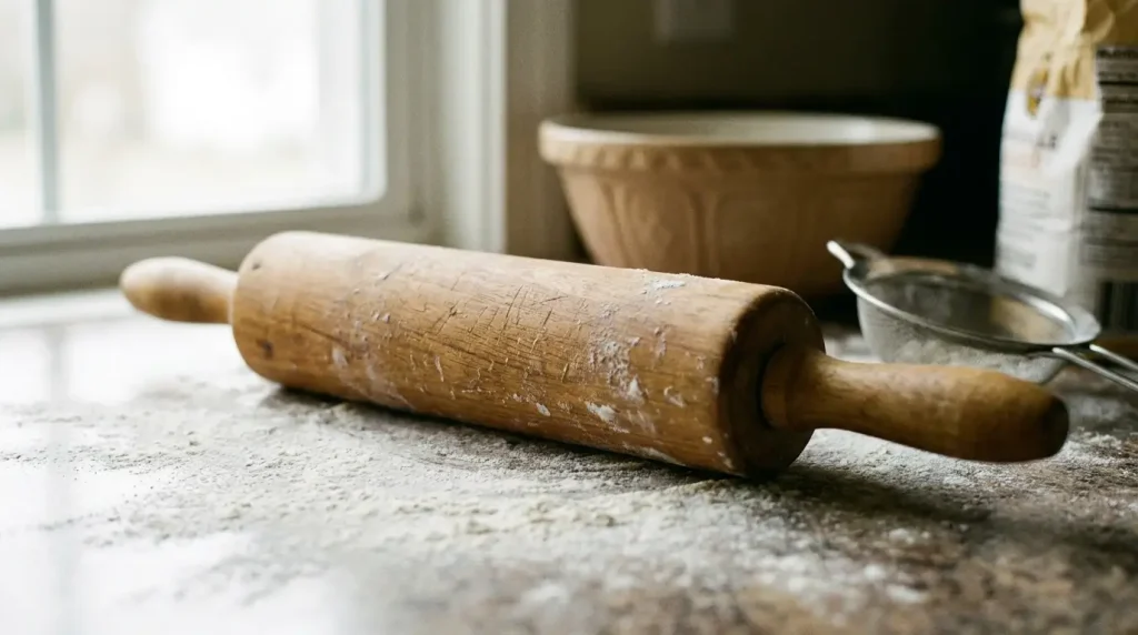 Rolling pin barrel resting on a kitchen counter