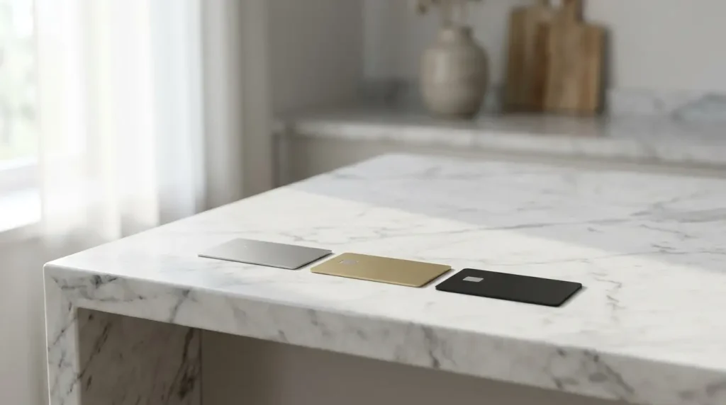 Three credit cards placed side by side, a simple wallet trick to visualize how big 10 inches really is in life.