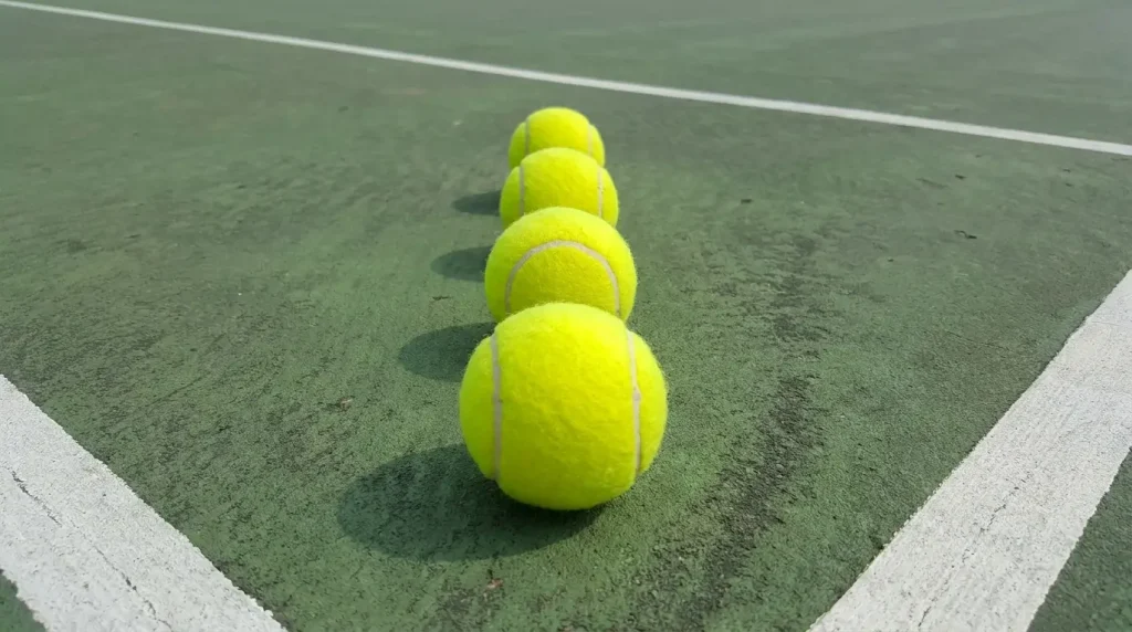 Tennis balls placed end to end to estimate an eleven inch object without tools