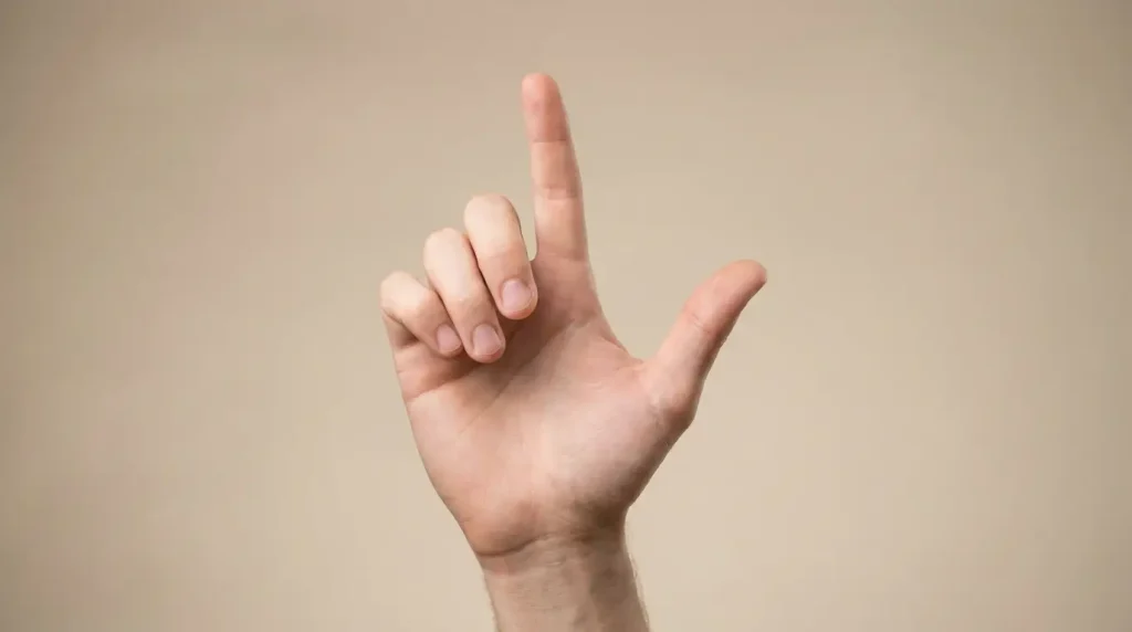 Open hand showing the index finger extended against a neutral background