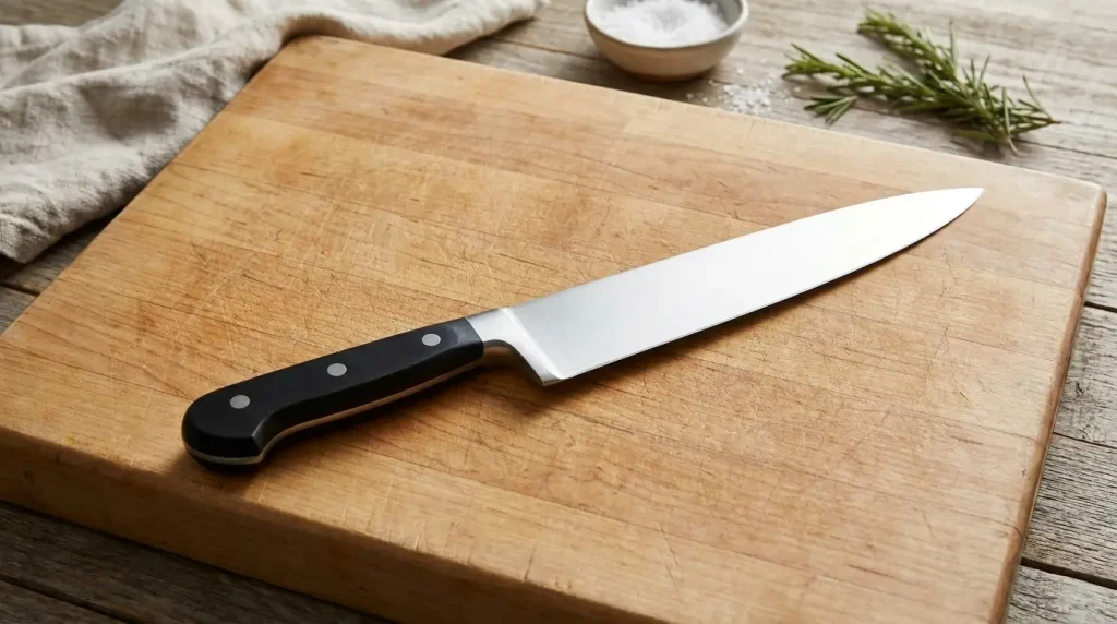 Large kitchen knife used as a practical eleven inch length reference tool