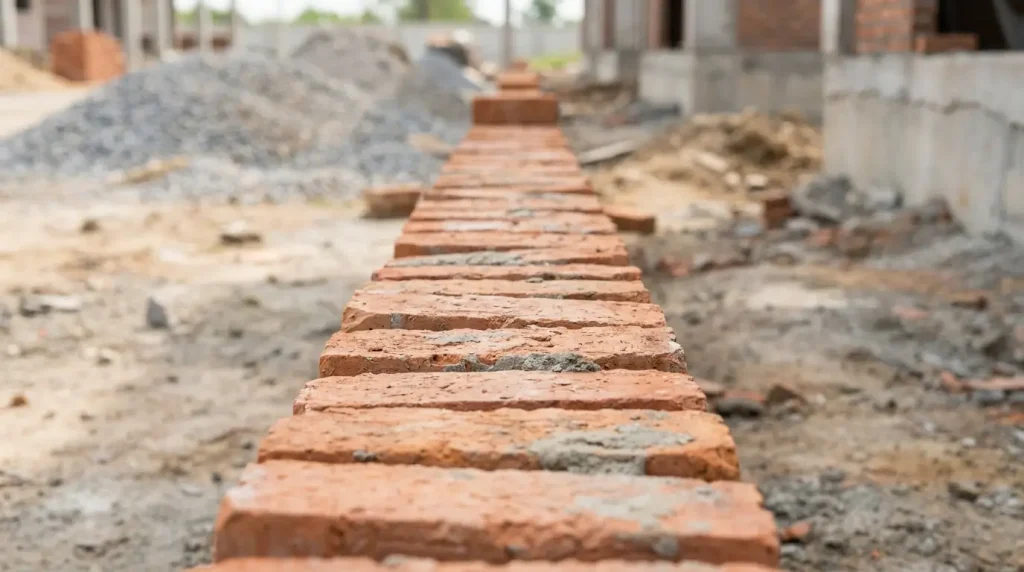 Red bricks laid end to end on a job site