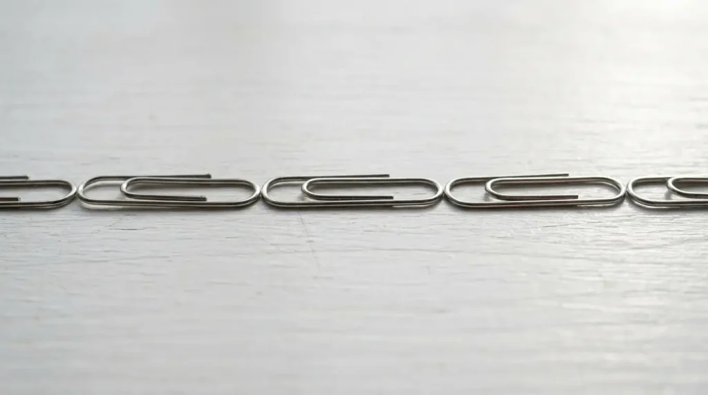 Metal paper clips lined up end to end as an easy eleven inch measuring trick