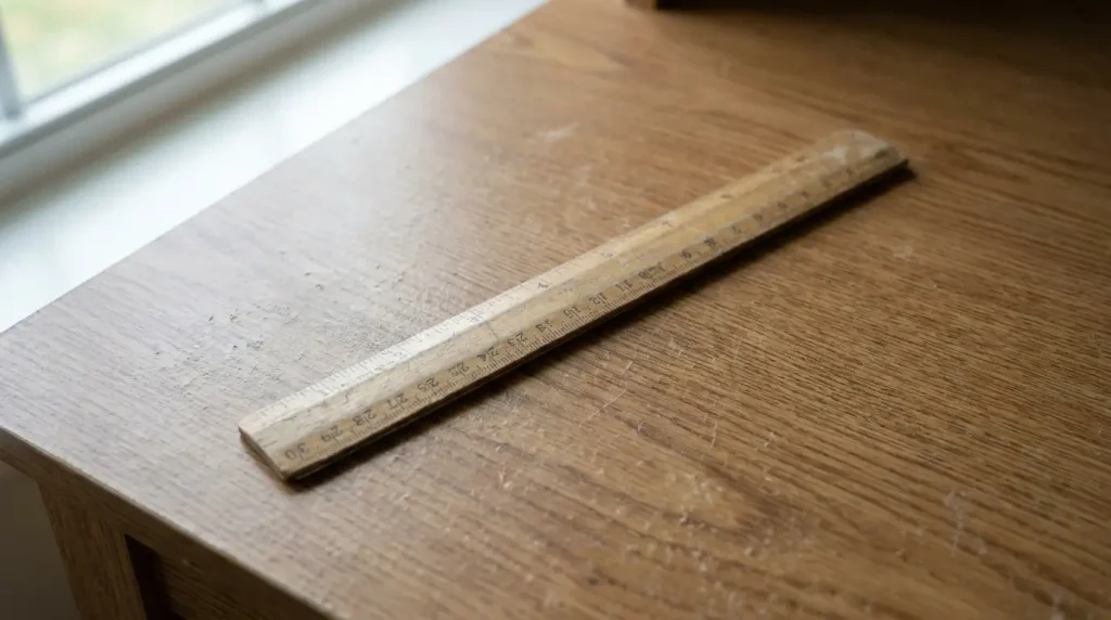 Wooden ruler measuring 12 inches used as a simple length reference tool