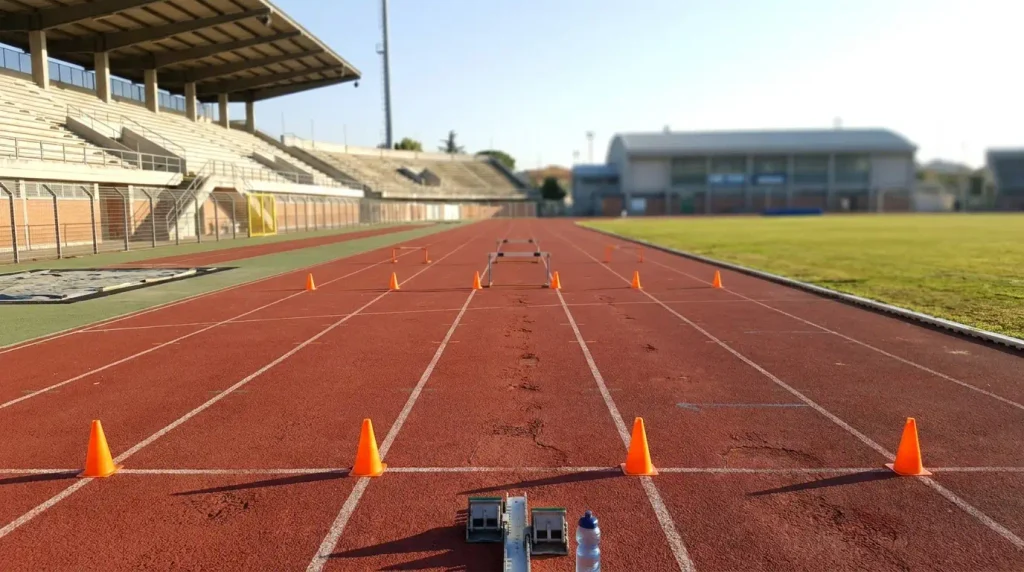 Marked sprint training lane on an outdoor athletics field